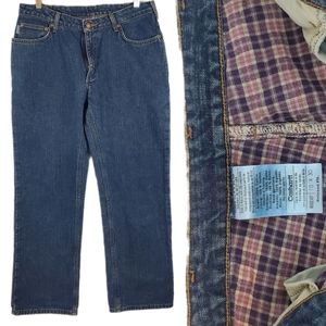 Womens Carhartt Medium Blue Relaxed Fit Denim Jeans Size 10 Plaid Flannel Lined